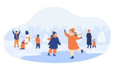 Free Vector | People walking in winter park isolated flat vector illustration. cartoon men, women and children ice skating and making snowman.