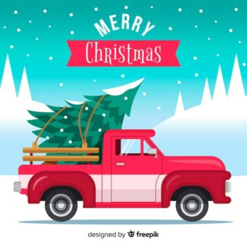 Free Vector | Pickup truck with christmas tree