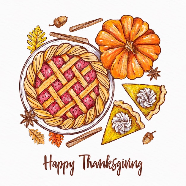 Free Vector | Pie hand drawn thanksgiving background