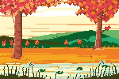 Free Vector | Pixel art background of autumnal landscape