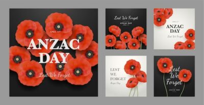 Free Vector | Realistic anzac day instagram posts collection