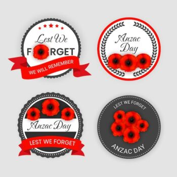 Free Vector | Realistic anzac day labels collection