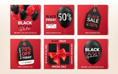 Free Vector | Realistic black friday instagram posts collection