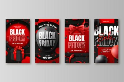 Free Vector | Realistic black friday instagram stories collection