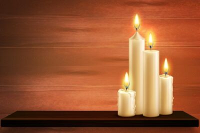 Free Vector | Realistic candles on a wooden shelf illustration