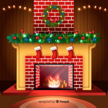 Free Vector | Realistic fireplace christmas background