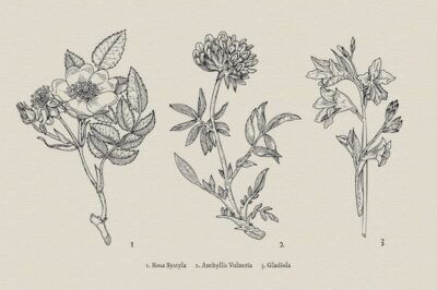 Free Vector | Realistic hand drawn vintage botany flower collection