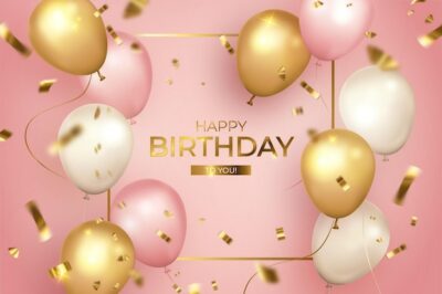 Free Vector | Realistic happy birthday with golden frame