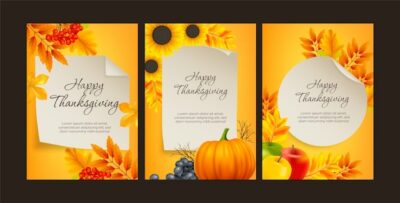 Free Vector | Realistic thanksgiving celebration cards collection