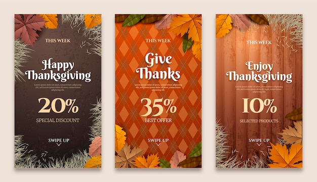 Free Vector | Realistic thanksgiving instagram stories collection