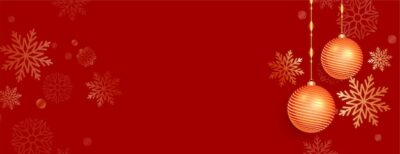 Free Vector | Red chriatmas banner with baubles and snowflake decoration