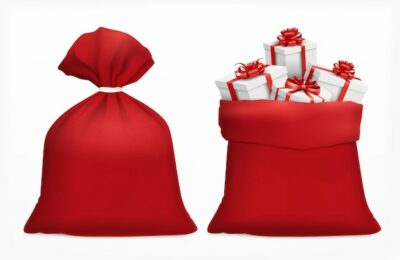 Free Vector | Red christmas bag with gifts on white isolated