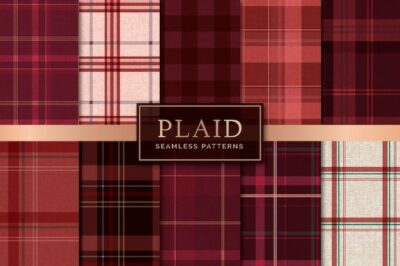 Free Vector | Red plaid seamless patterned background vector set