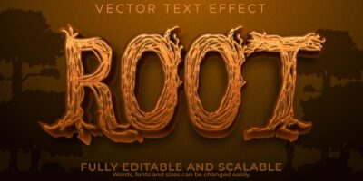 Free Vector | Root wooden text effect, editable natural and green text style