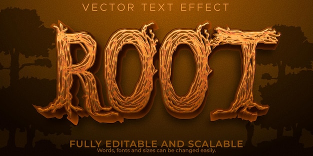Free Vector | Root wooden text effect, editable natural and green text style