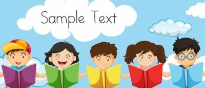 Free Vector | Sample text template with kids reading books