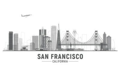 Free Vector | San francisco california line city skyline vector lines illustration background with city panorama on a blue sky travel picture