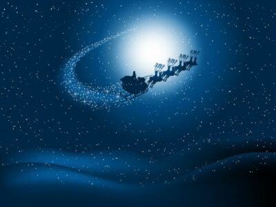 Free Vector | Santa claus sledge on starry sky background