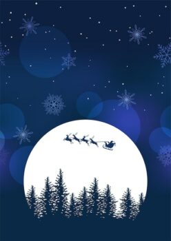 Free Vector | Santa clause and reindeers flying across the full moon on a night sky background