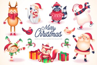 Free Vector | Santa & friends character collection