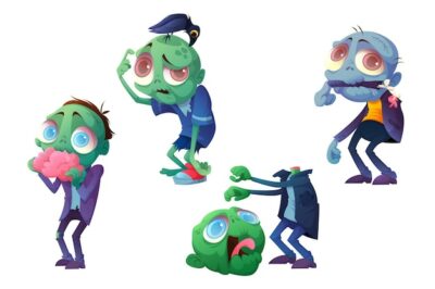 Free Vector | Scary zombie character in different poses isolated