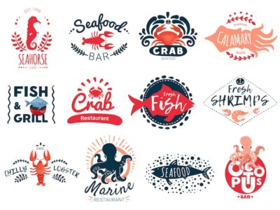 Free Vector | Seafood creative emblems collection