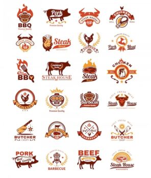 Free Vector | Set grill and barbecue badges, stickers, emblems