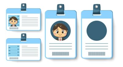 Free Vector | Set of  identification or employee card of worker in blue vertical and horizontal card in cartoon character, isolated flat illustration