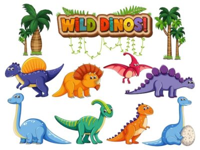 Free Vector | Set of isolated various dinosaurs cartoon character on white background