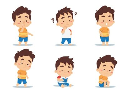 Free Vector | Set of little boys various poses and emotions in cartoon charactor isolated on white background vector illustration