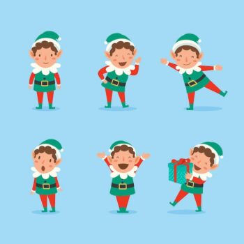 Free Vector | Set of playful christmas elves. collection of  santa claus helpers.
