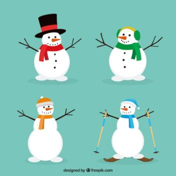 Free Vector | Set of snowmen with accessories