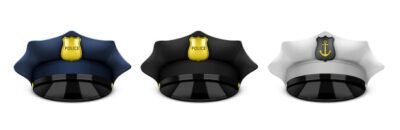 Free Vector | Set of three isolated police sailor hat realistic icons with caps and visors on blank background vector illustration