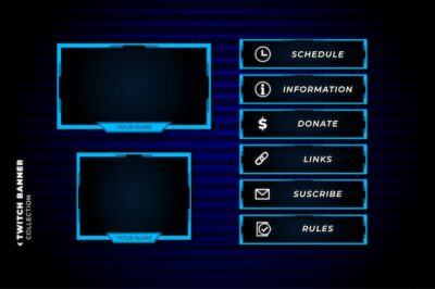 Free Vector | Set of twitch panel with abstract blue shapes template