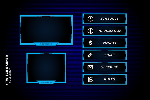 Free Vector | Set of twitch panel with abstract blue shapes template