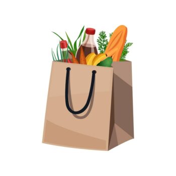 Free Vector | Shopping bag basket composition with isolated image of food products in paper bag