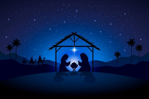 Free Vector | Silhouette nativity scene illustration