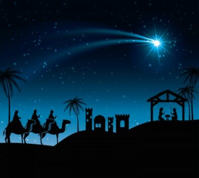 Free Vector | Silhouette three wise kings manger design illustration