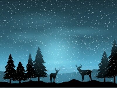 Free Vector | Silhouette with reindeers on a landscape background