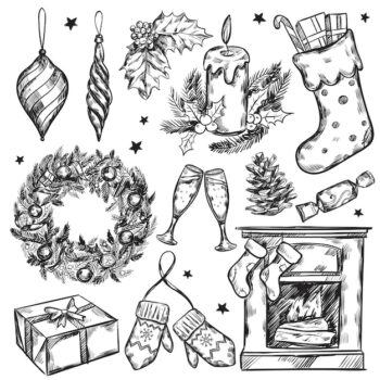 Free Vector | Sketch christmas gifts icon set