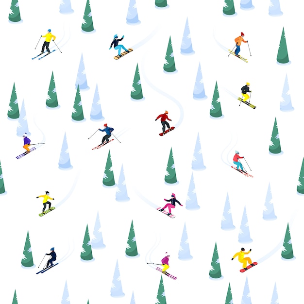 Free Vector | Ski hill seamless pattern