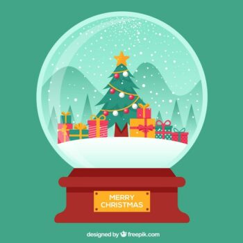 Free Vector | Snowball background with snow tree and gift boxes