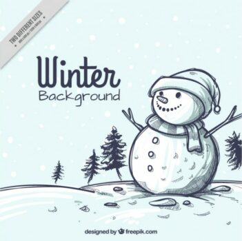 Free Vector | Snowy landscape christmas sketch background with snowman