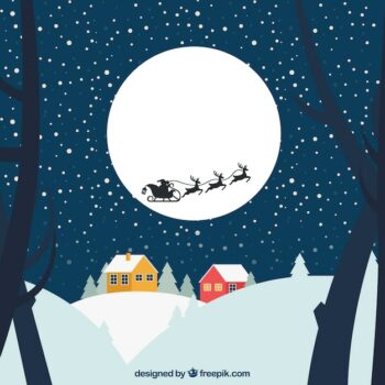 Free Vector | Snowy landscape with santa claus's sledge flying
