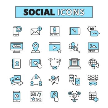 Free Vector | Social media line icons set for internet community email communication and group network share isolated