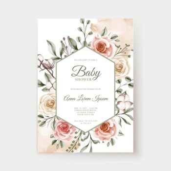 Free Vector | Soft pink peach pastel watercolor floral bohemian baby shower invitation template