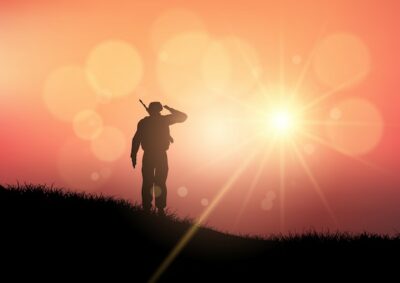 Free Vector | Soldier saluting at sunset