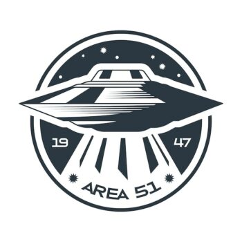 Free Vector | Space emblem monochrome composition with text area 51 and starry sky with flying ufo vector illustration