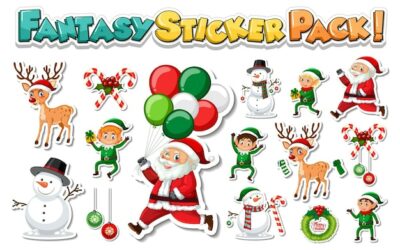 Free Vector | Sticker set with santa claus and christmas objects