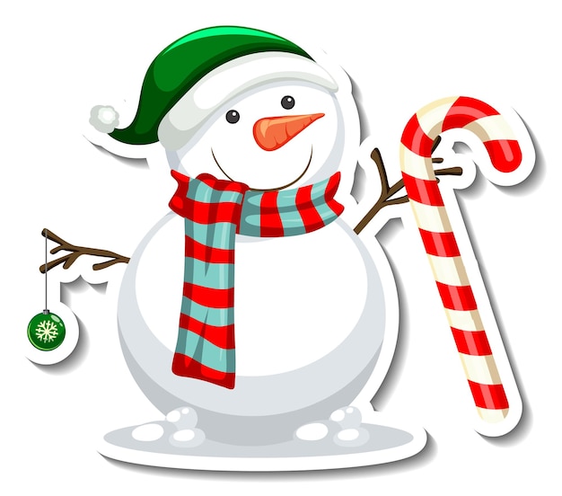 Free Vector | Sticker template with snowman cartoon character isolated